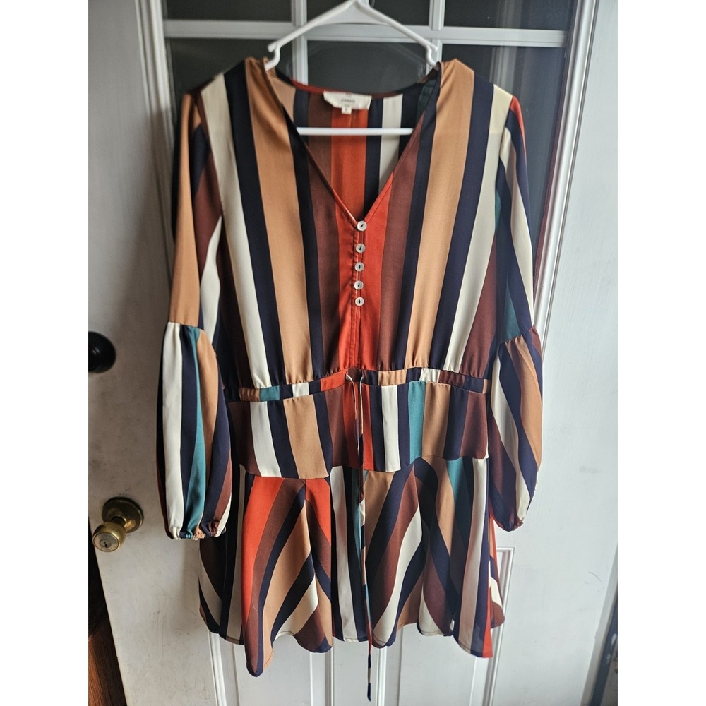 Entro Womens Small Striped V Neck Dolman Sleeve Elastic Cuff Mini Dress